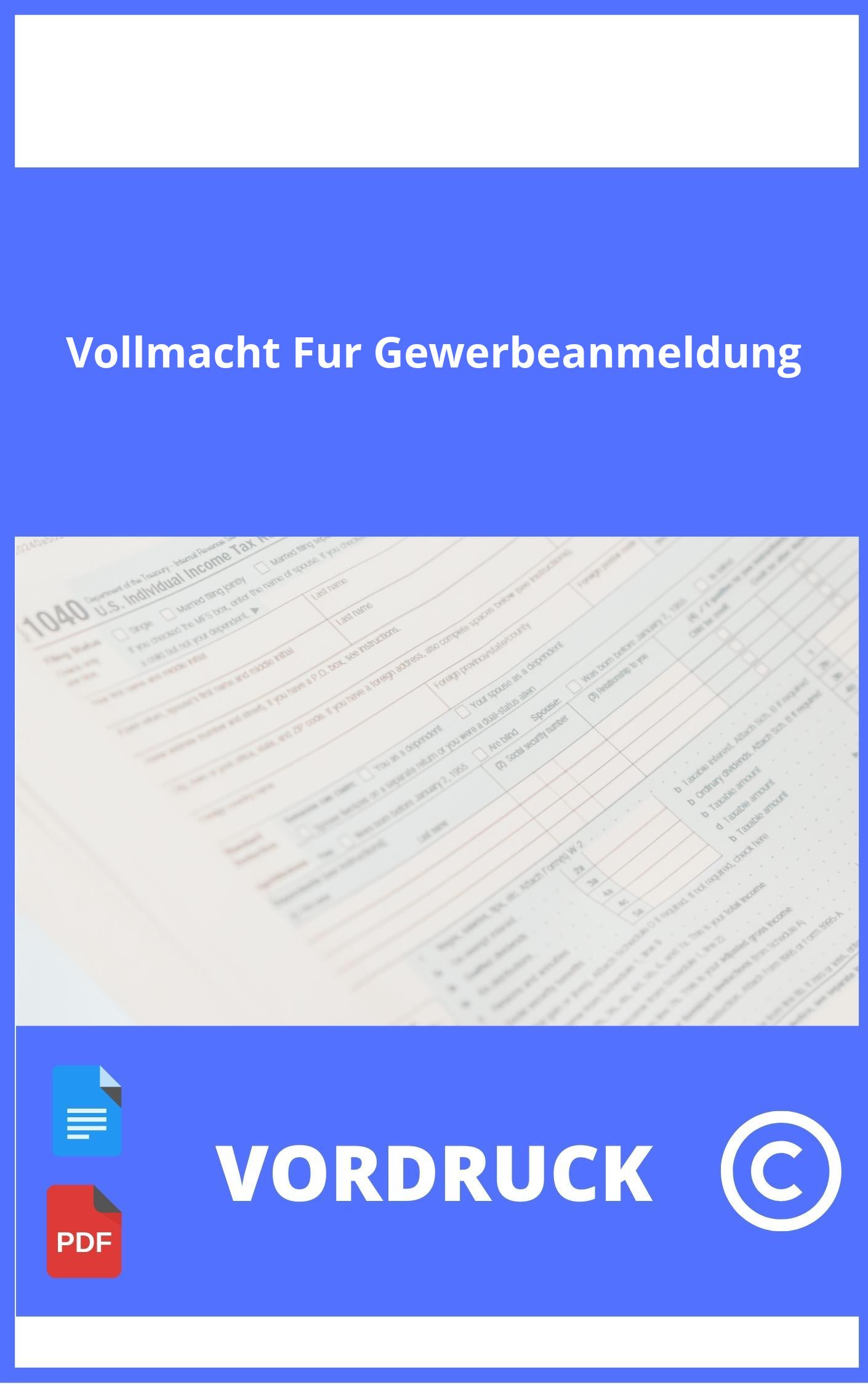 Vollmacht Für Gewerbeanmeldung Vordruck