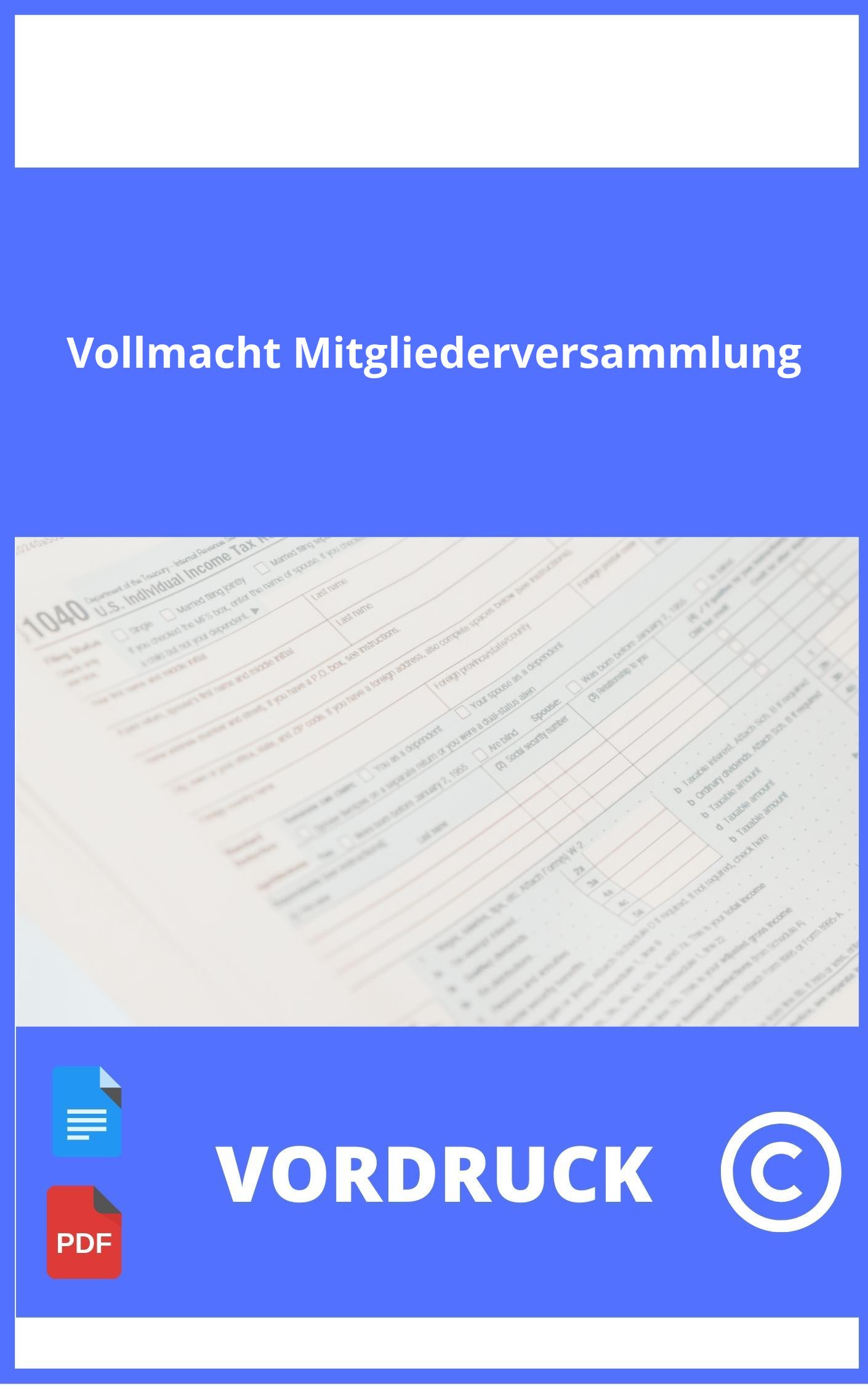 Vordruck Vollmacht Mitgliederversammlung