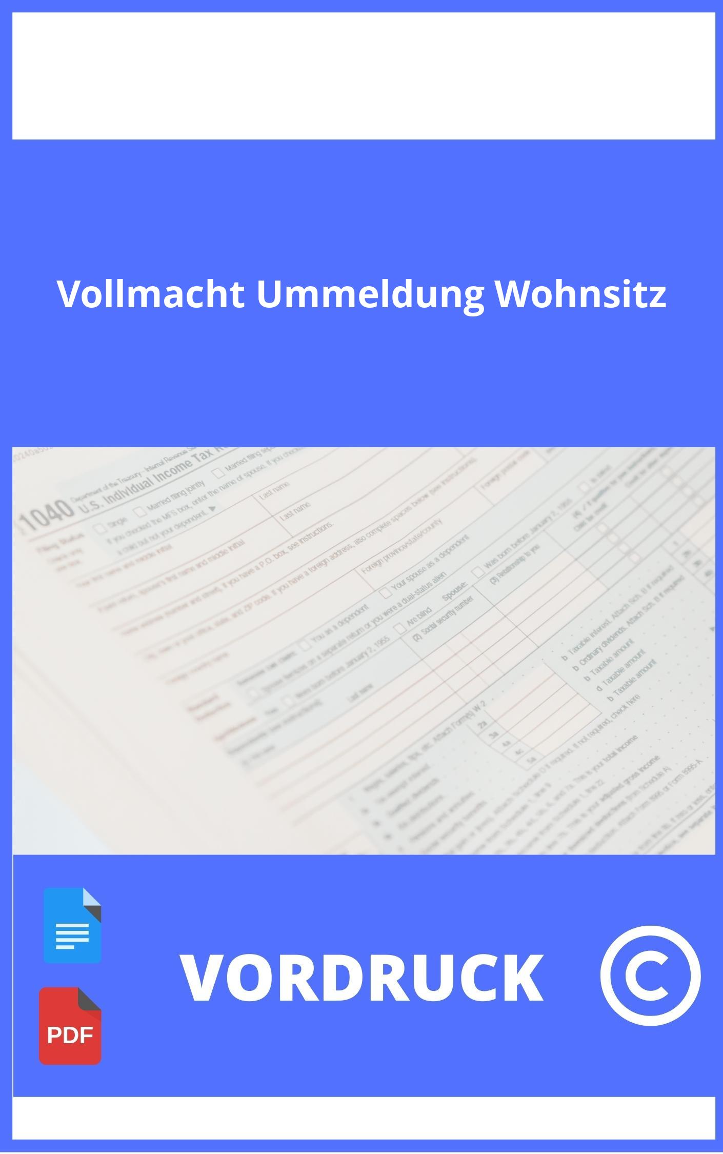 Vordruck Vollmacht Ummeldung Wohnsitz